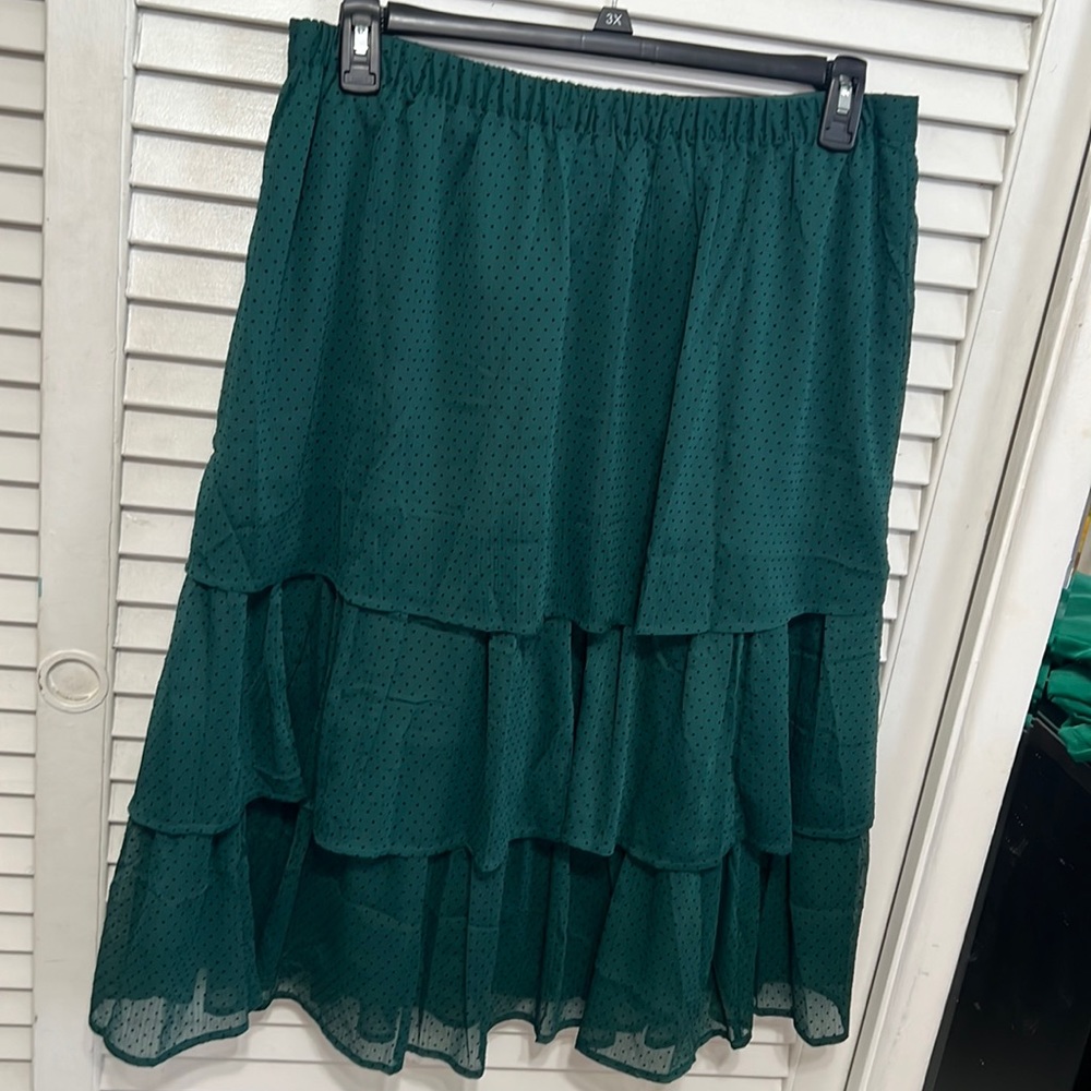 J Crew Factory Green Polka Dot Ruffle Tiered Midi Skirt